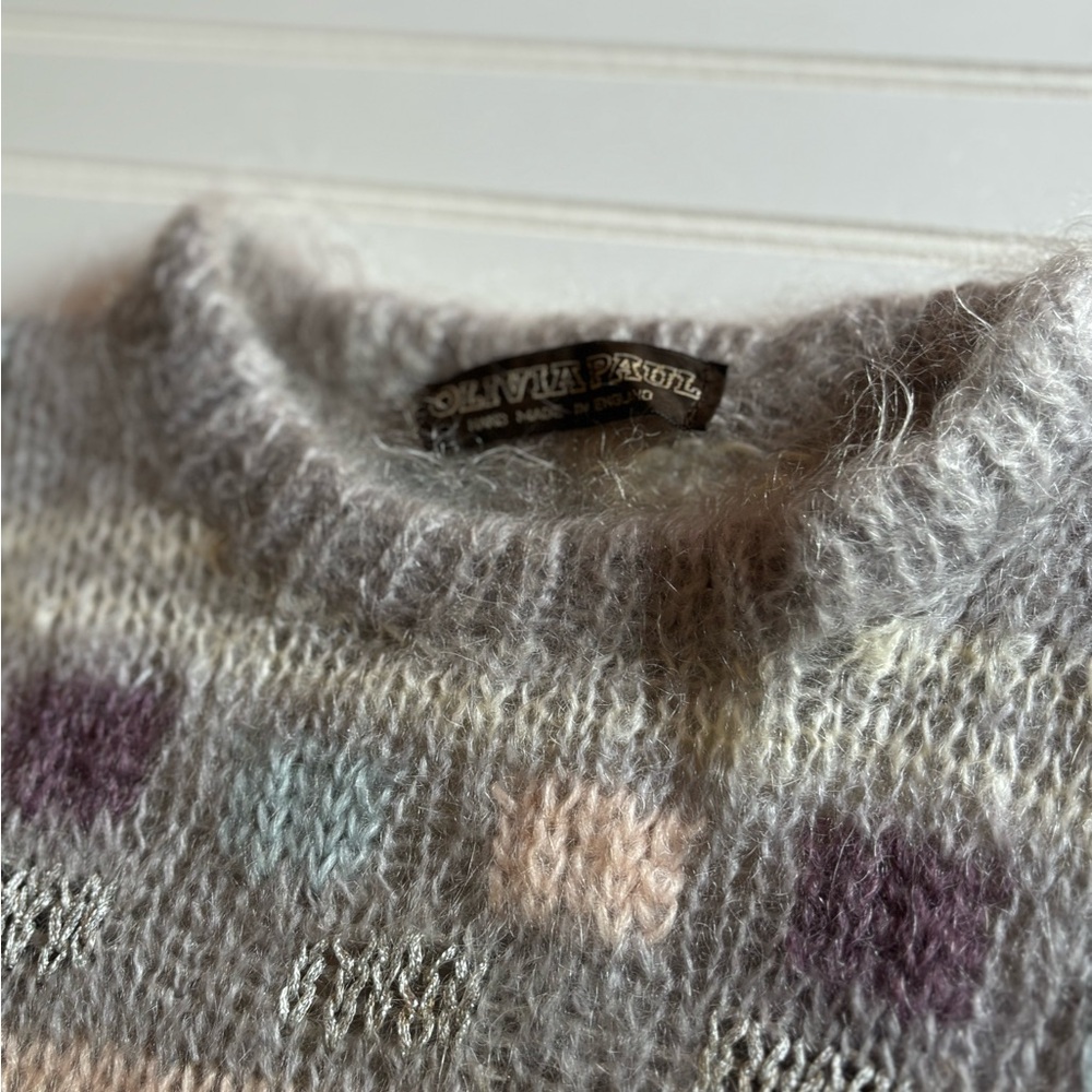 OLIVIA PAUL HANDMADE LONG SLEEVES PULLOVER MOHAIR/WOOL SWEATER COZY GRANNICORE